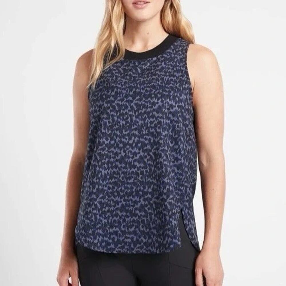 Athleta Zephyr Leopard Print Tank Women's Size Medium Blue Lightweight Flowy